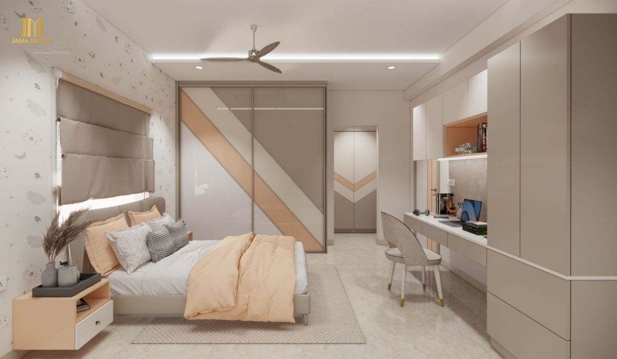 Mẫu tủ quần áo kịch trần với chất liệu gỗ công nghiệp sử dụng cánh lùa sang trọng