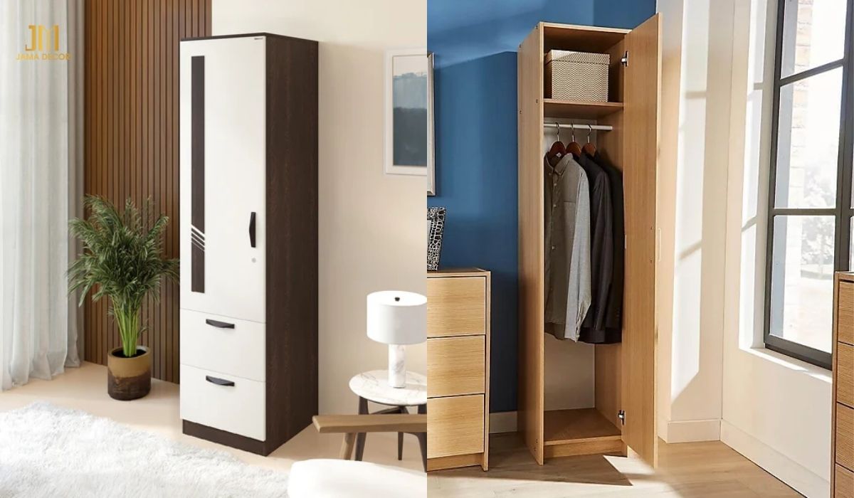 Tủ có 1 cánh có các hộc kéo để cất giữ quần áo gấp gọn, túi xách, khăn tắm, giày dép sạch sẽ và gọn gàng.