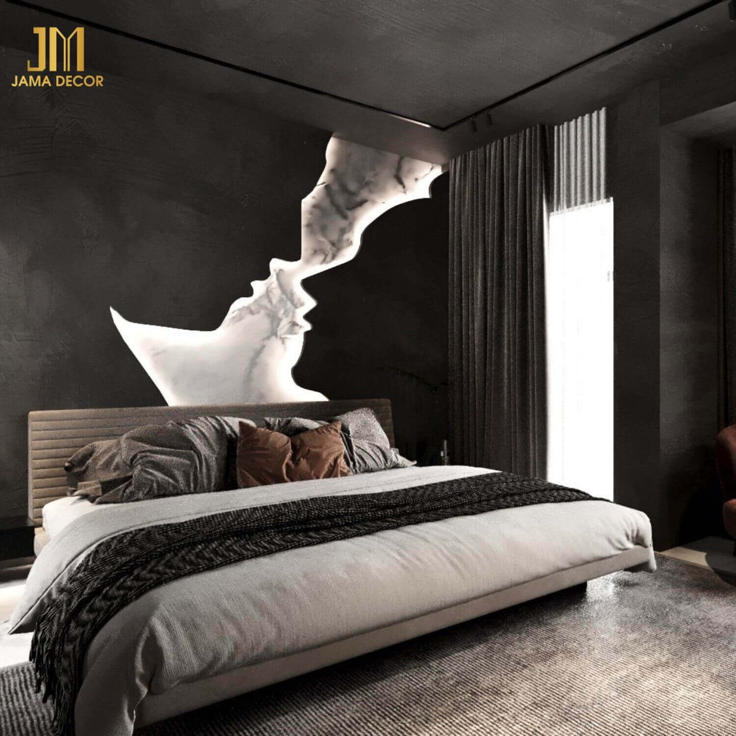 Phòng ngủ được thiết kế dựa trên màu đen huyền bí