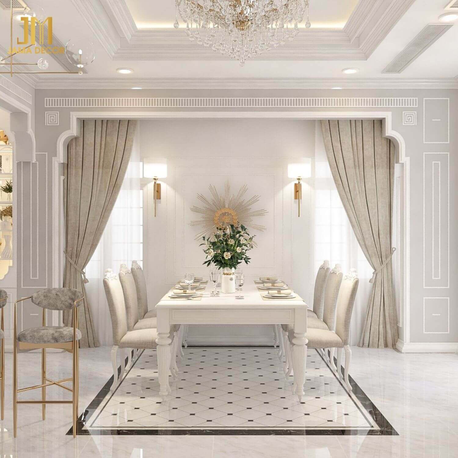 Không gian bếp thiết kế tinh tế với tone màu trắng nhẹ nhàng