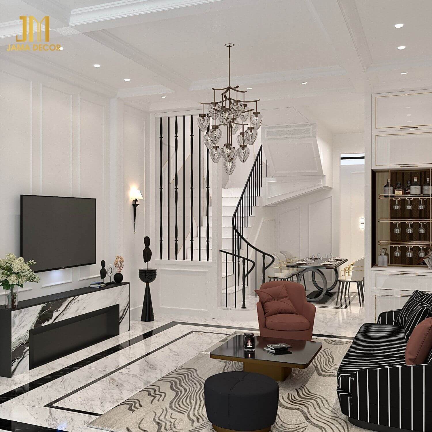 Nội thất phòng khách ngăn nắp, đảm bảo đầy đủ tiện nghi