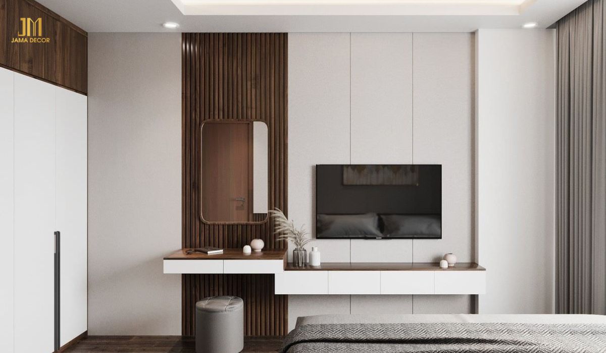 50+ Mẫu Bàn Trang Điểm Hiện Đại, Tinh Tế Nhất 3 Thiết kế bàn kết hợp gương soi hình chữ nhật giúp quá trình trang điểm của bạn trở nên dễ dàng hơn