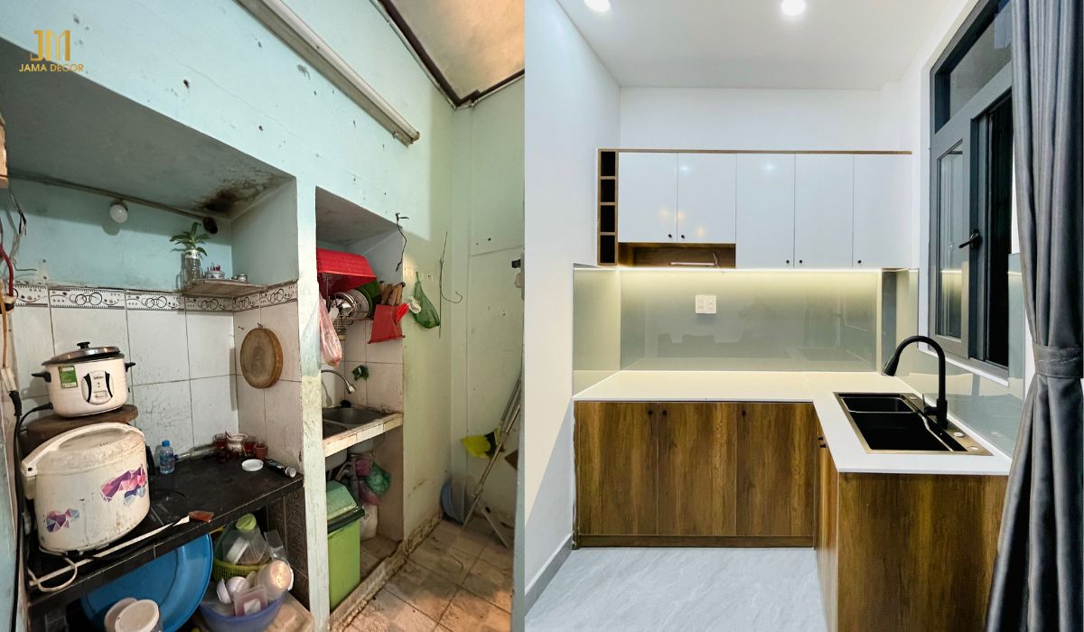 Trước và sau khi cải tạo nội thất nhà bếp