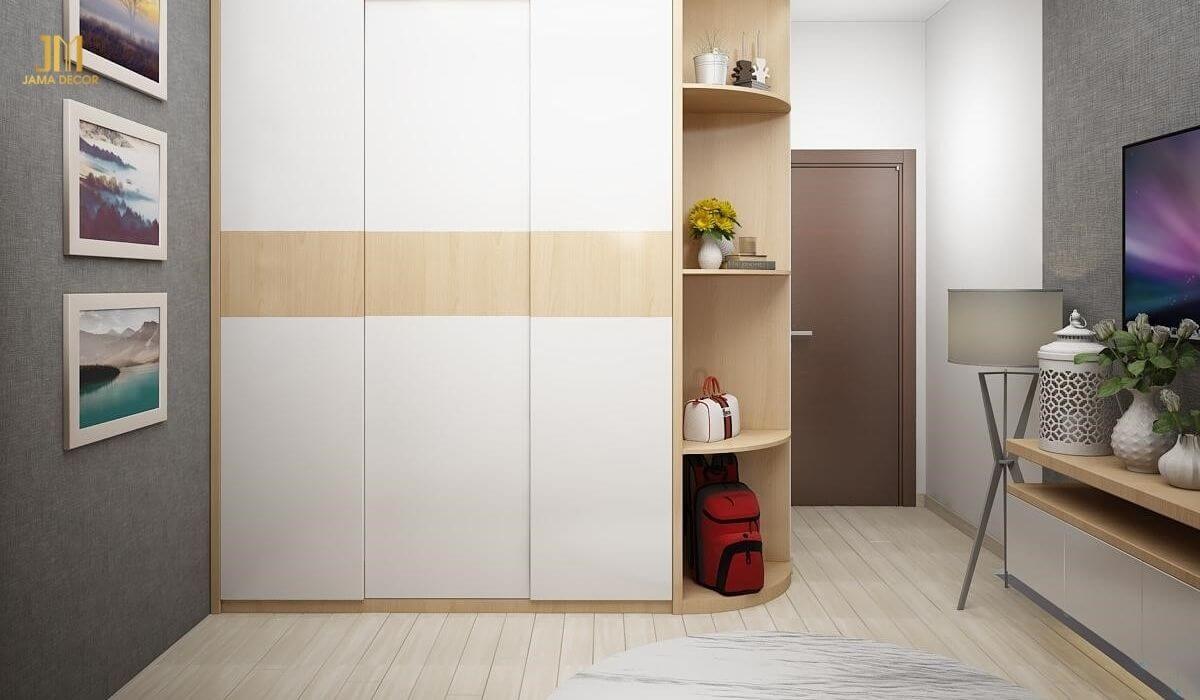 Tủ quần áo cửa lùa 3 cánh kèm kệ góc bằng gỗ công nghiệp