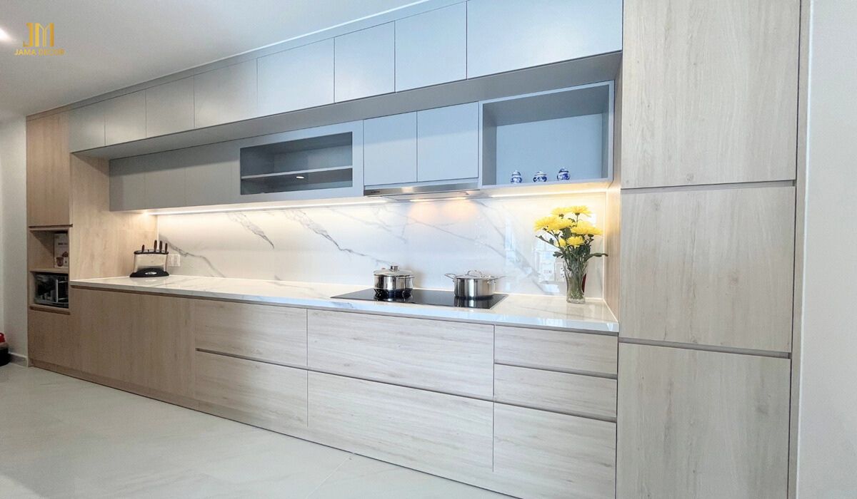 Tủ bếp chữ i hiện đại, phù hợp với mọi không gian