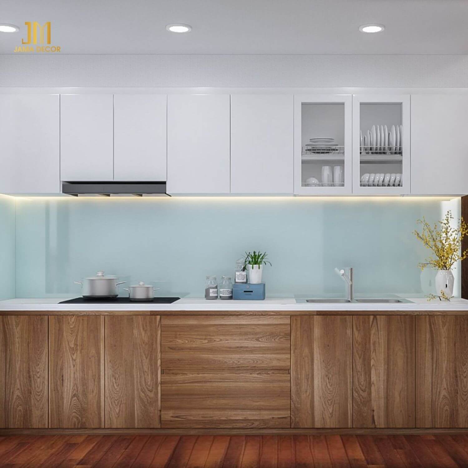 Tủ bếp màu trắng nhỏ gọn