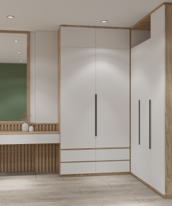 1 phòng ngủ trong nhà phố quận 12 bao gồm tủ wardobe để quần áo và vật dụng cá nhân tiện lợi