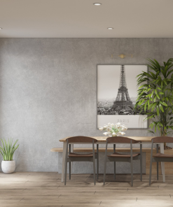 bàn ăn đơn giản cùng khung ảnh tối giản giúp tiết kiệm không gian sống khi thiết kế nhà phố quận 12