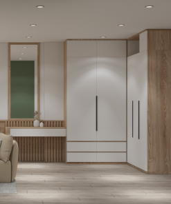 Tủ đồ nhỏ trong ngách tường ở phòng ngủ nhà phố quận 12