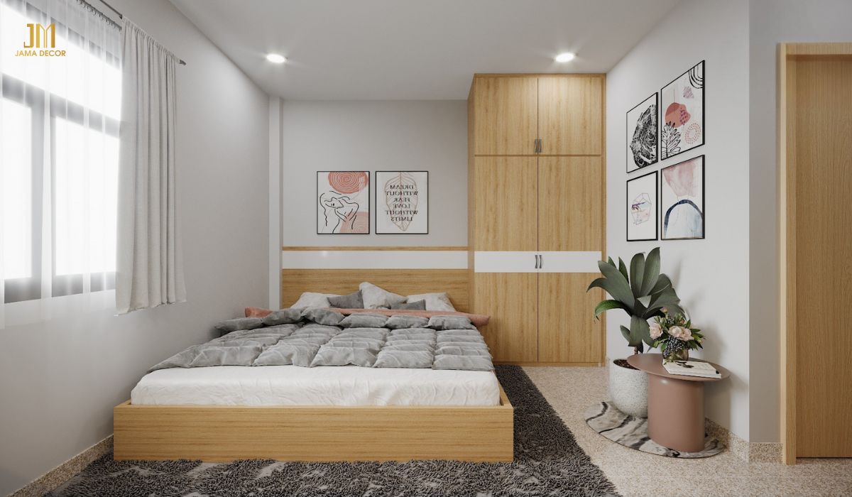 Mẫu thiết kế nội thất phòng ngủ màu trắng hiện đại, tiện nghi