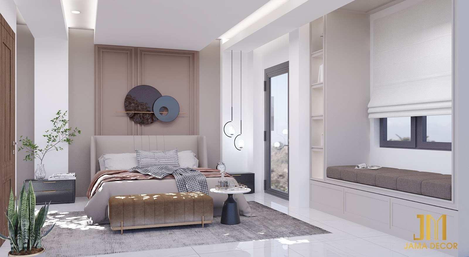 Mẫu phòng ngủ tân cổ điển sang trọng với gam màu trắng và nâu