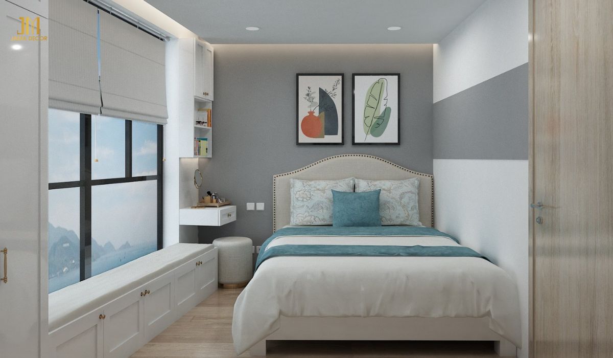 Hệ thống tủ kịch trần mang lại sự tiện nghi cho phòng ngủ tân cổ điển nhỏ