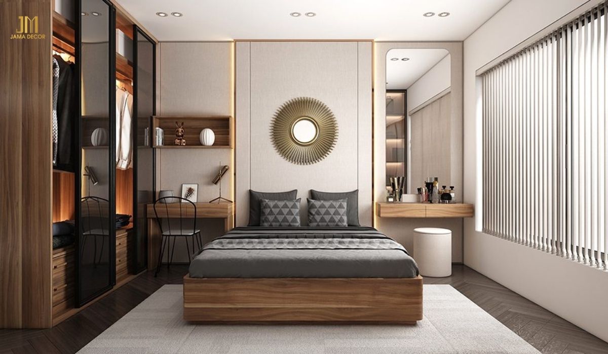 phòng ngủ có tone màu trầm tạo cảm giác ấm cúng