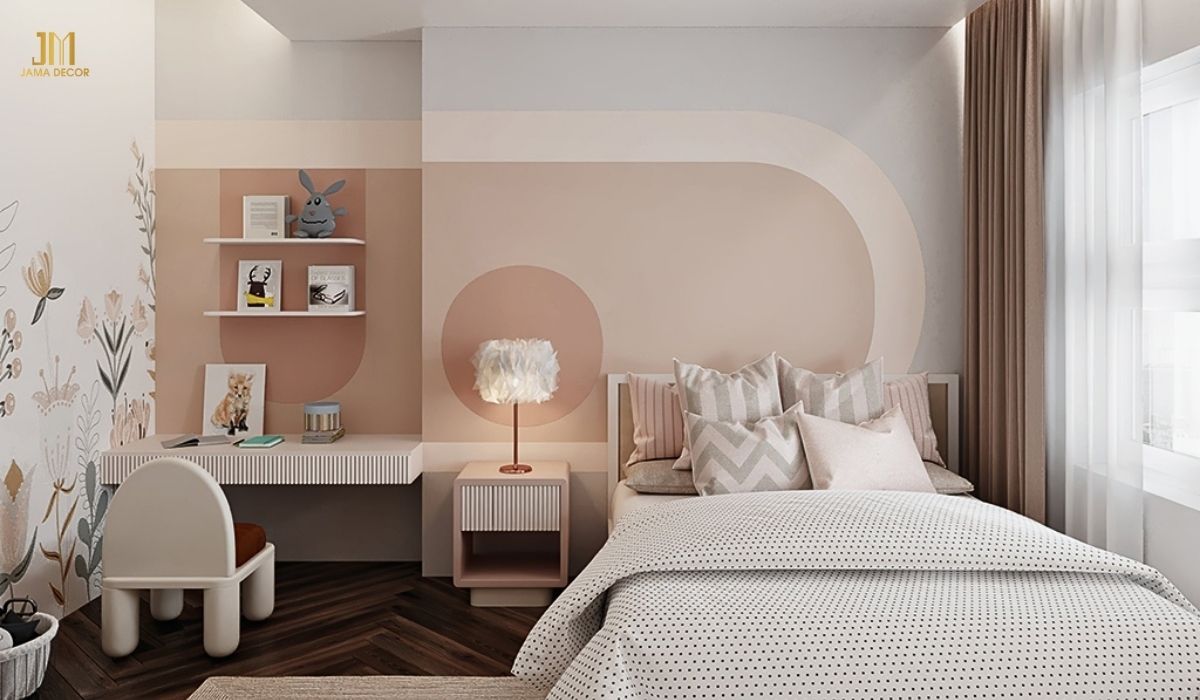 mẫu phòng ngủ tone màu hồng pastel  cho bé gái