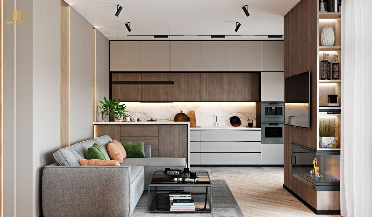 nội thất phòng khách với sofa góc sang trọng