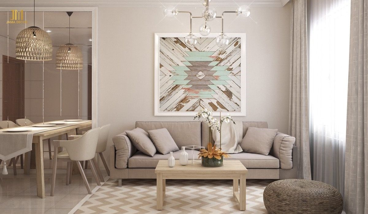 phòng khách có tranh treo tường tạo điểm nhấn