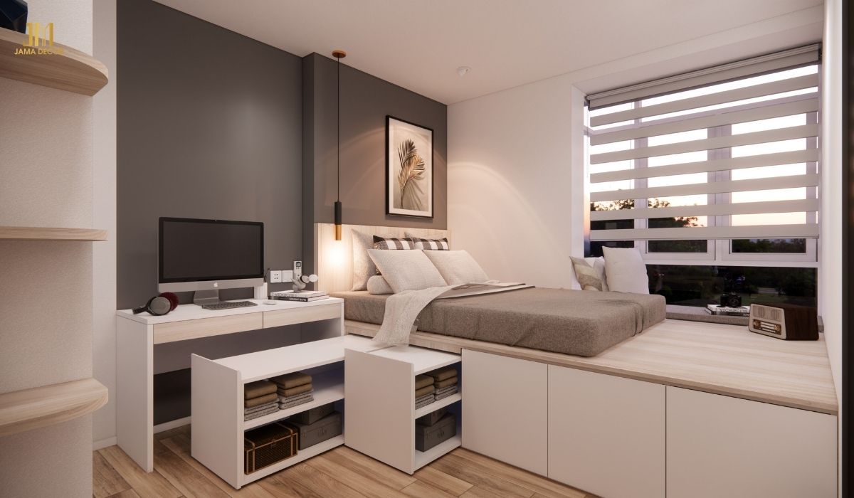 Sử dụng giường có ngăn kéo giúp tiết kiệm diện tích