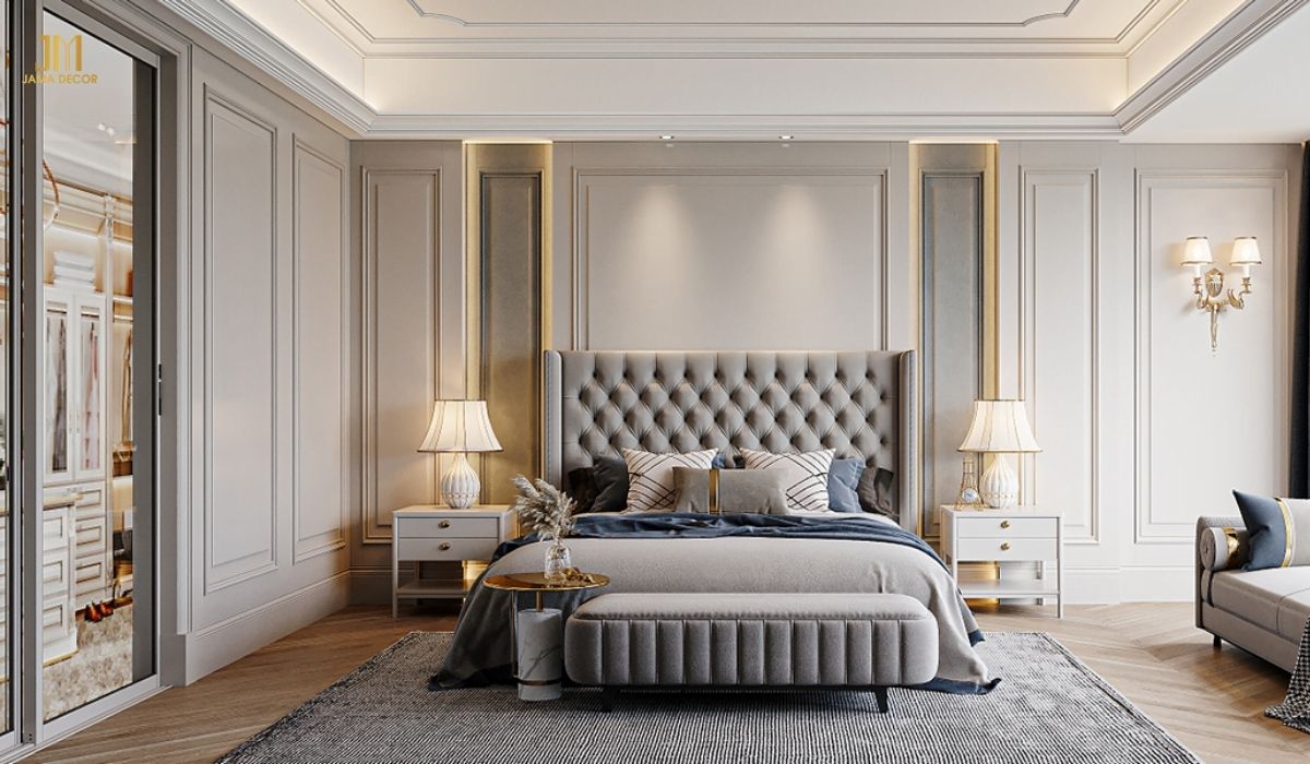 Phòng ngủ chung cư mang phong cách tân cổ điển thanh lịch