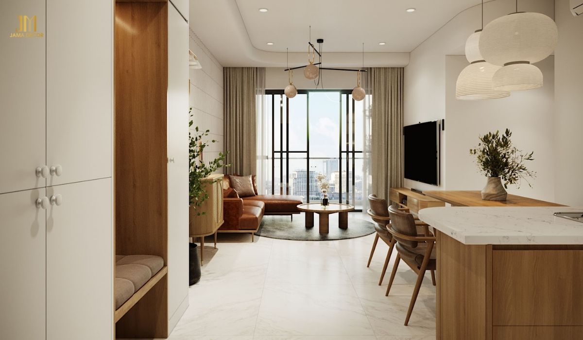 Nội thất căn hộ chung cư có màu sắc nhẹ nhàng, ấm cúng