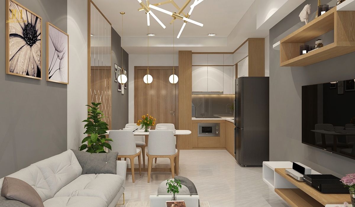Nội thất căn hộ chung cư theo phong cách hiện đại có tone màu trung tính