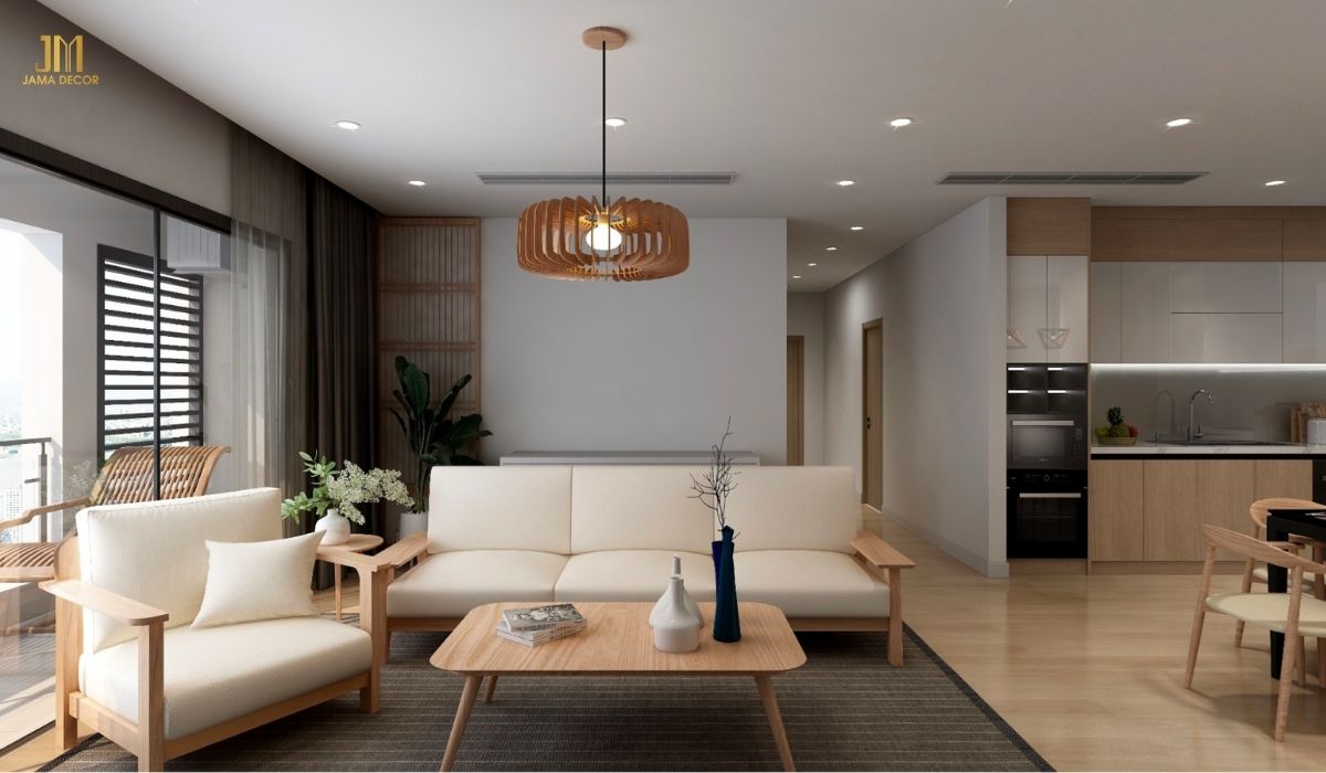 Nội thất phòng khách chung cư 3 phòng ngủ tối giản tạo không gian rộng rãi