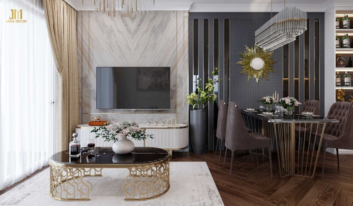 Nội thất phòng khách chung cư phong cách tân cổ điển sang trọng