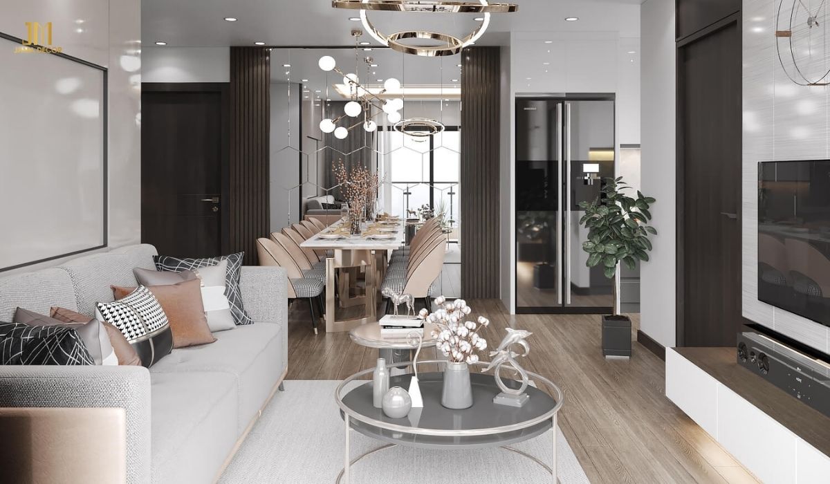 Nội thất chung cư kết hợp màu xám và nâu tinh tế
