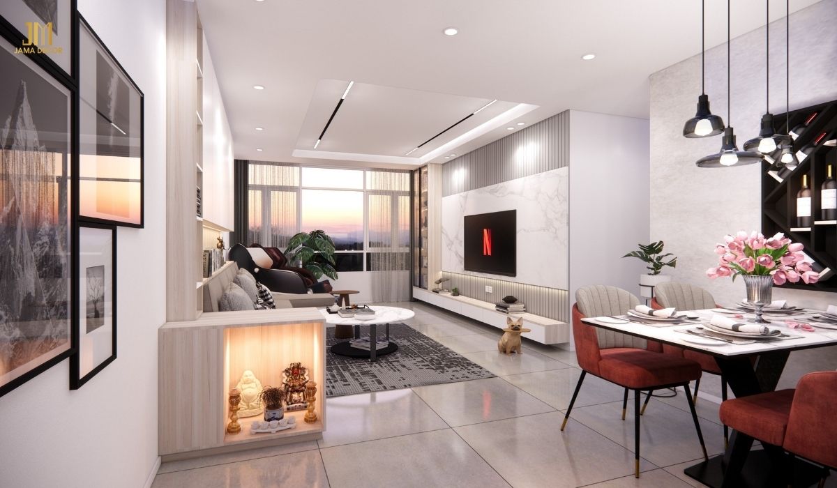 Sắp xếp nội thất phòng khách chung cư gọn gàng, rộng rãi