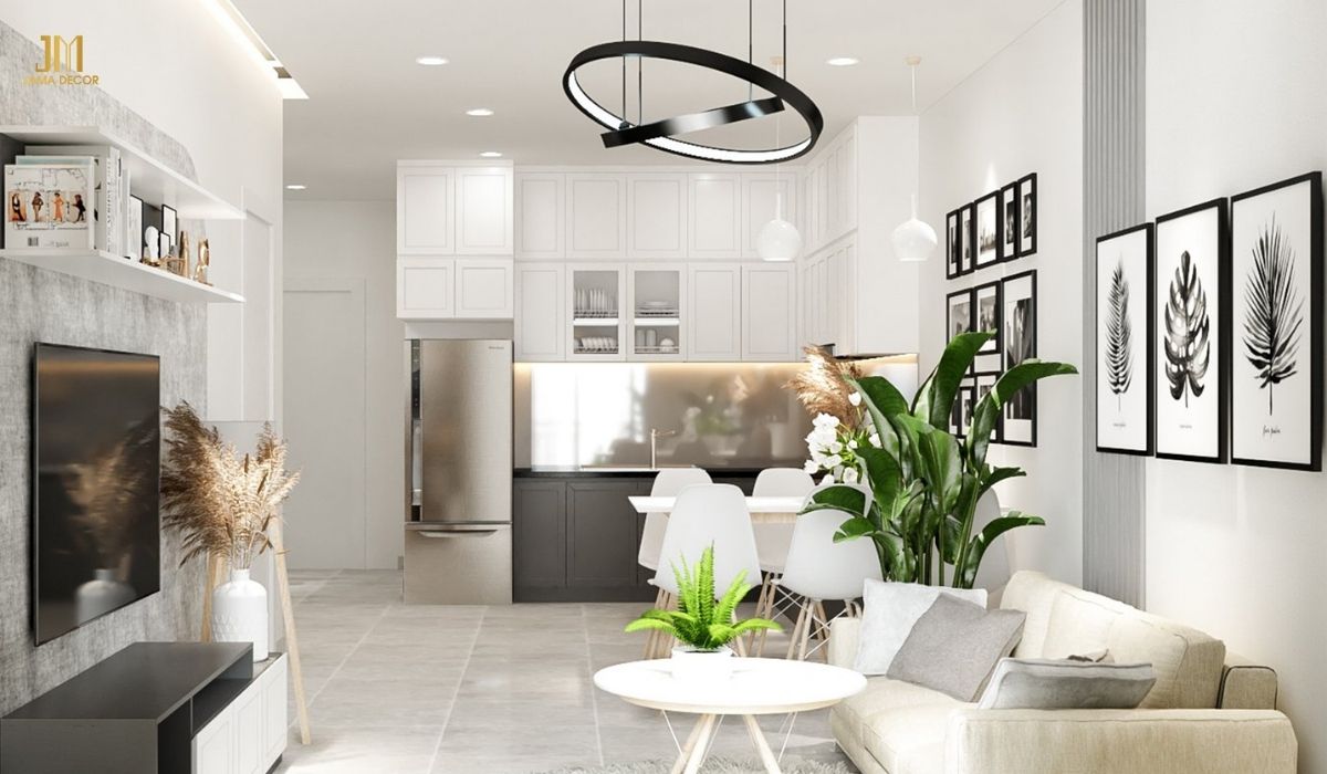 Thiết kế nội thất chung cư 2 phòng ngủ tone màu sáng