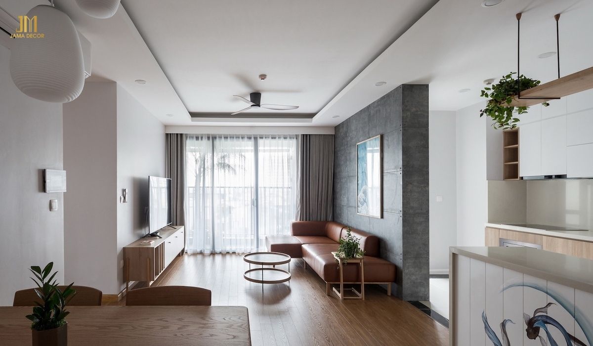 Mẫu nội thất phòng khách chung cư phong cách tối giản, nhẹ nhàng