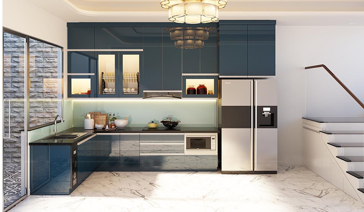 Thiết kế tủ bếp trên đụng trần sẽ giúp sử dụng không gian hiệu quả