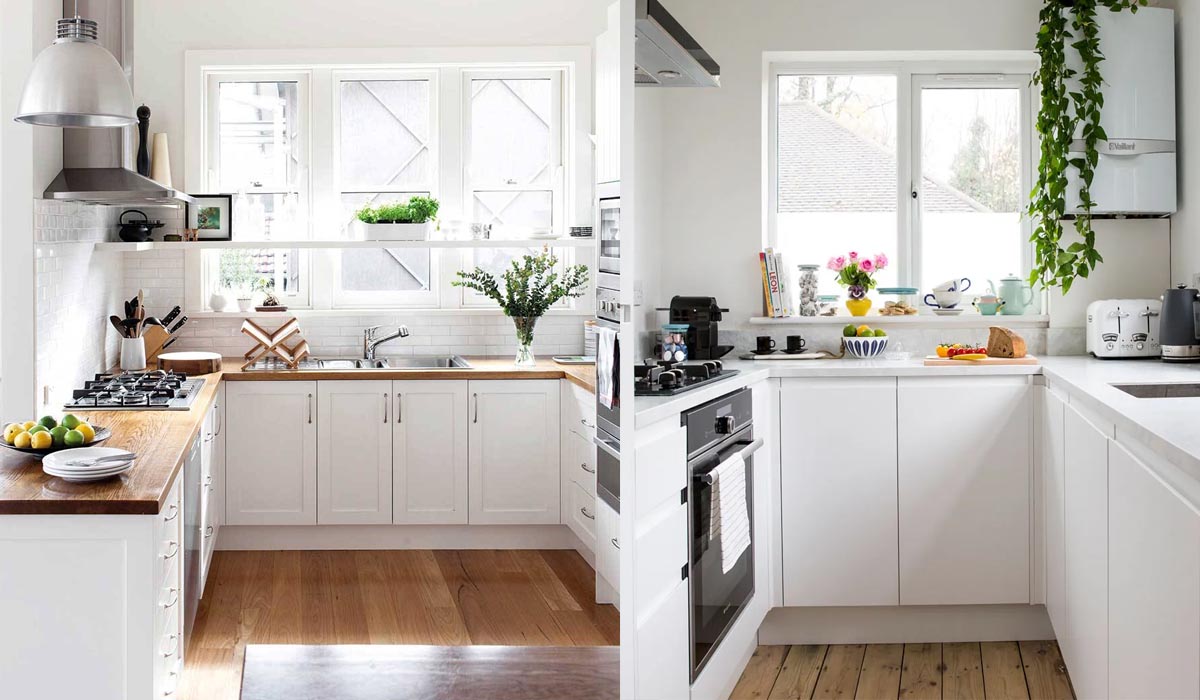 Gam màu tươi sáng giúp không gian bếp có diện tích nhỏ thoáng đãng hơn