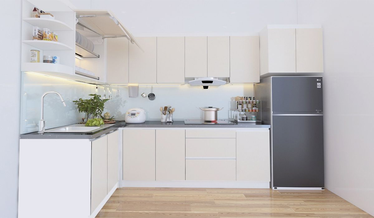 Không gian bếp hiện đại với gam màu tươi sáng