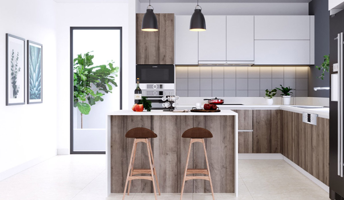 Bếp chung cư chữ L kết hợp bàn đảo - Sự kết hợp hoàn hảo giữa không gian nấu ăn và khu vực sinh hoạt chung