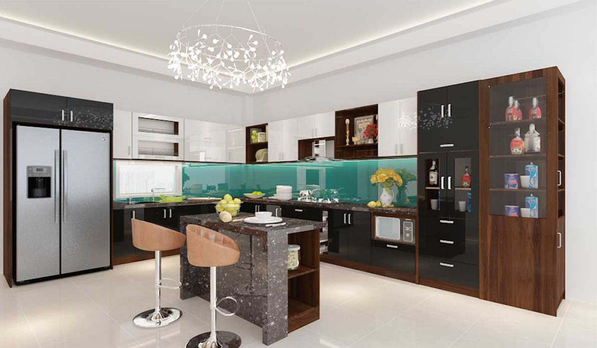 Mẫu bếp được thiết kế có bàn đảo là nơi lý tưởng để tổ chức các buổi tụ tập và tiếp khách