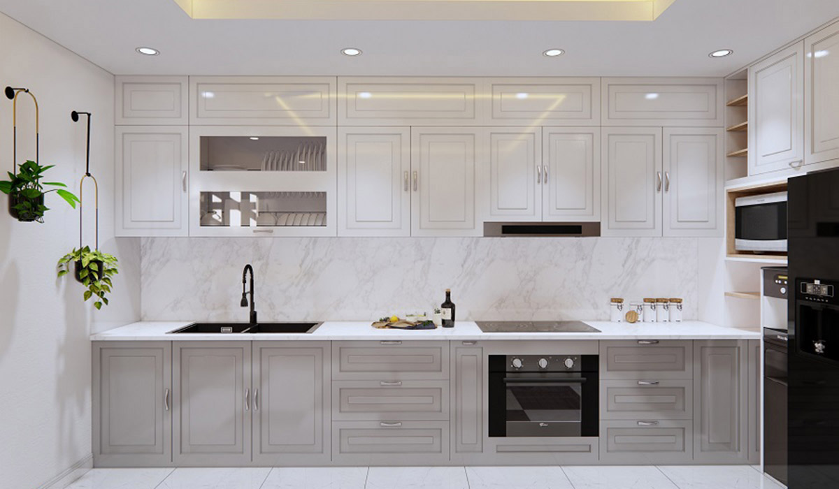 Mẫu thiết kế bếp đơn giản với bếp kịch trần 