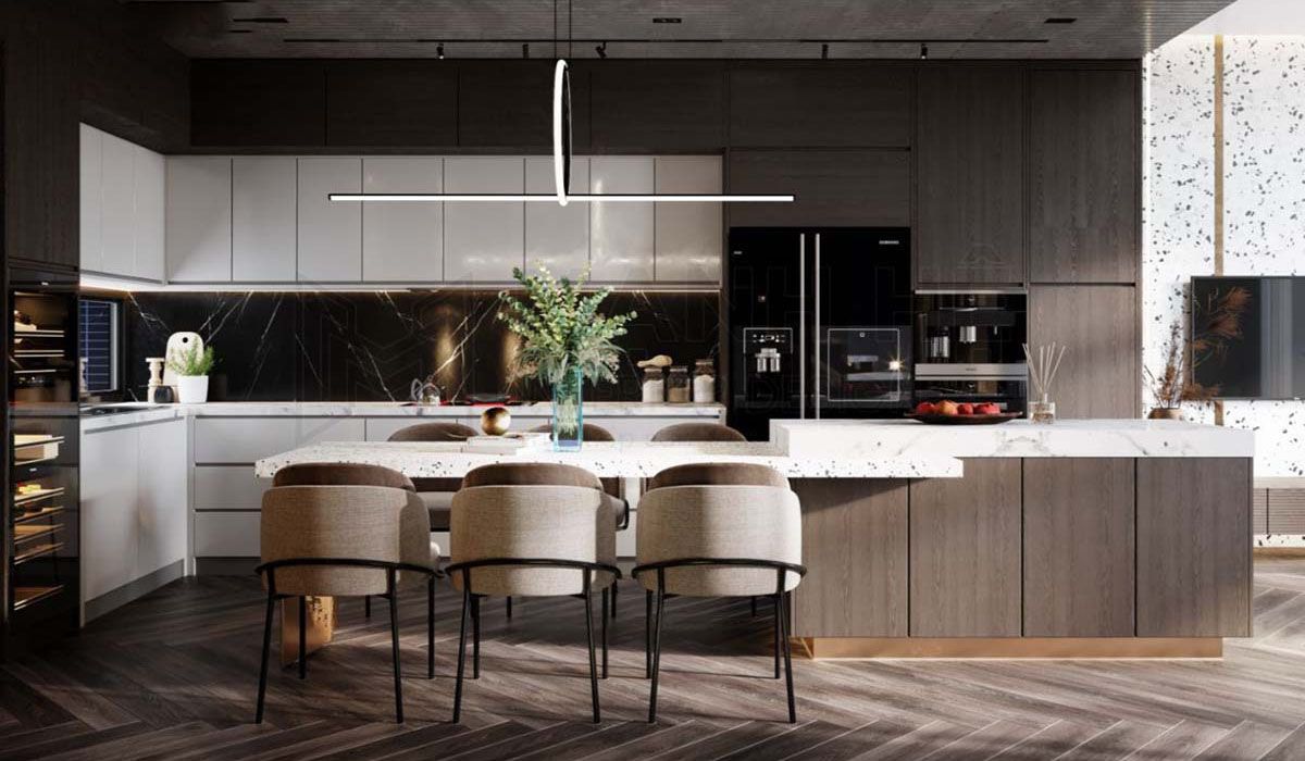 Mẫu bếp chữ L thiết kế sang trọng