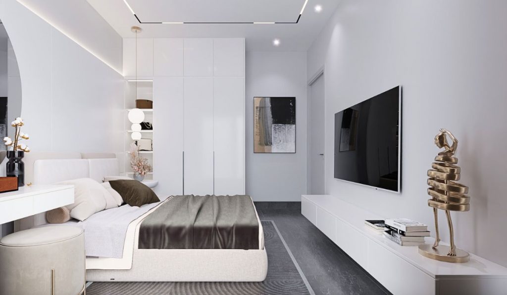 35+ mẫu thiết kế phòng ngủ đẹp cho nhà ống tiện nghi 41 Tông màu sáng sẽ giúp phòng ngủ trở nên rộng rãi và thoáng mát