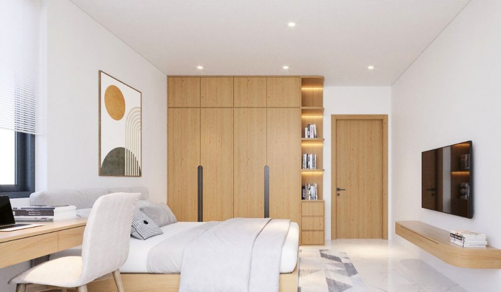 35+ mẫu thiết kế phòng ngủ đẹp cho nhà ống tiện nghi 34 Mẫu tủ âm tường cho phòng ngủ giúp tối diện tích