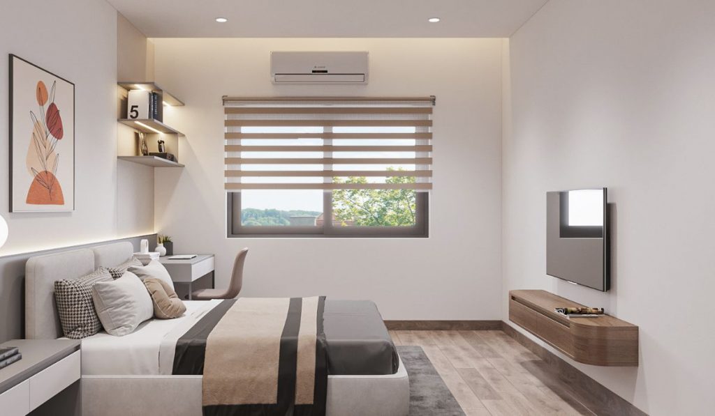 35+ mẫu thiết kế phòng ngủ đẹp cho nhà ống tiện nghi 36 Thiết kế phòng ngủ đẹp cho nhà ống với các gam màu nhẹ, dịu mắt, tạo cảm giác dễ chịu