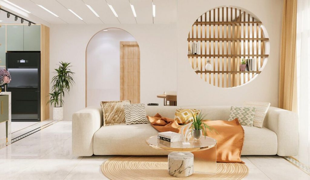 Hướng dẫn cách trang trí phòng khách nhà chữ L đẹp, hiện đại 4 Cach trang tri phong khach nha chu L 17