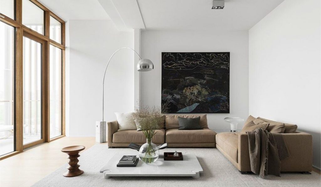 Mẫu trang trí phòng khách nhà chữ L hiện đại, tối giản nhưng vẫn đầy đủ tiện nghi