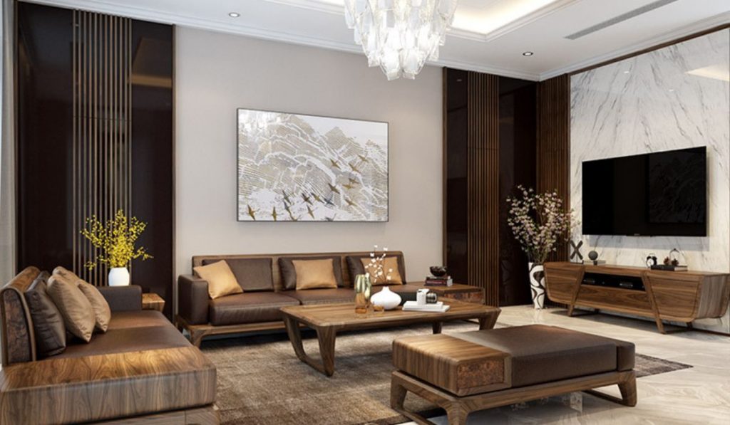 Mãn nhãn với mẫu nội thất phòng khách bằng gỗ vô cùng tinh tế, xa hoa