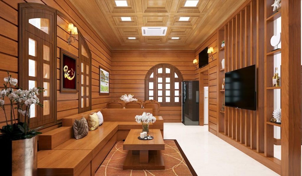 Mẫu nội thất phòng khách bằng gỗ tinh tế, đẹp mắt