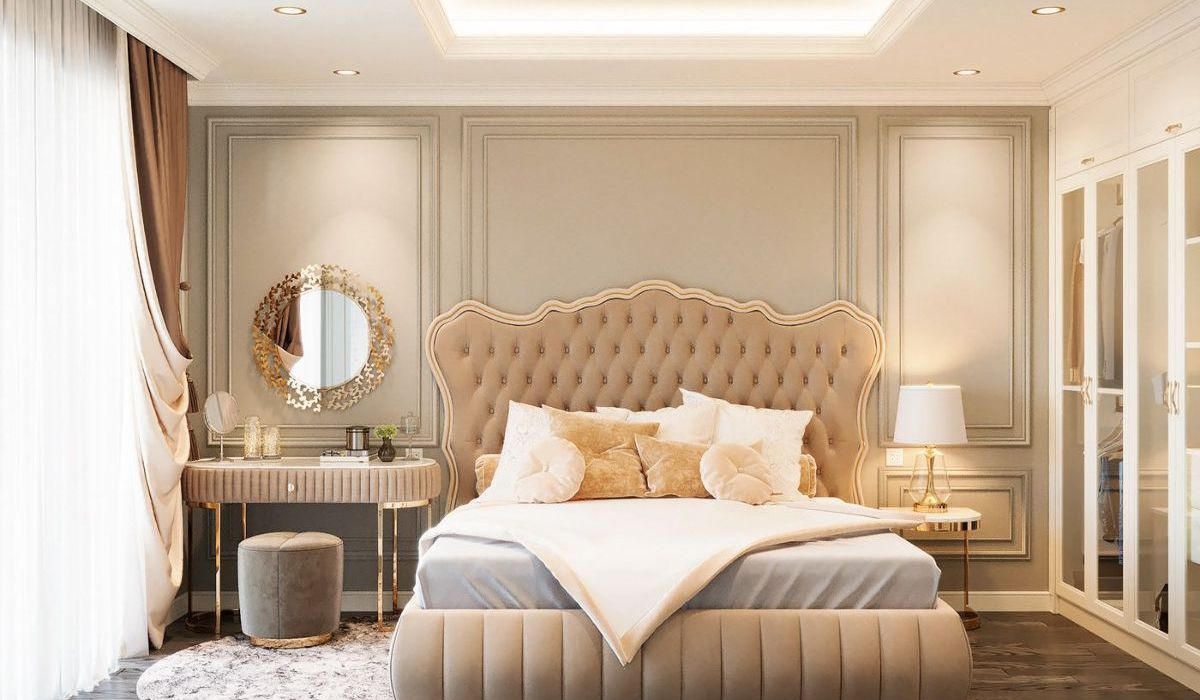 Nội thất phòng ngủ tân cổ điển 20m2  màu sáng