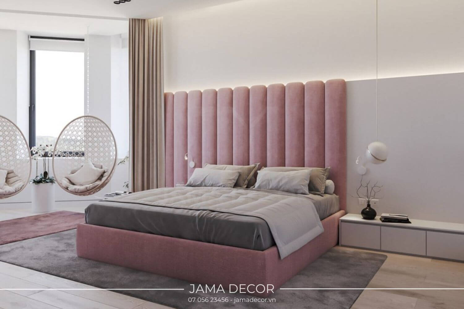 Phòng ngủ màu hồng hiện đại