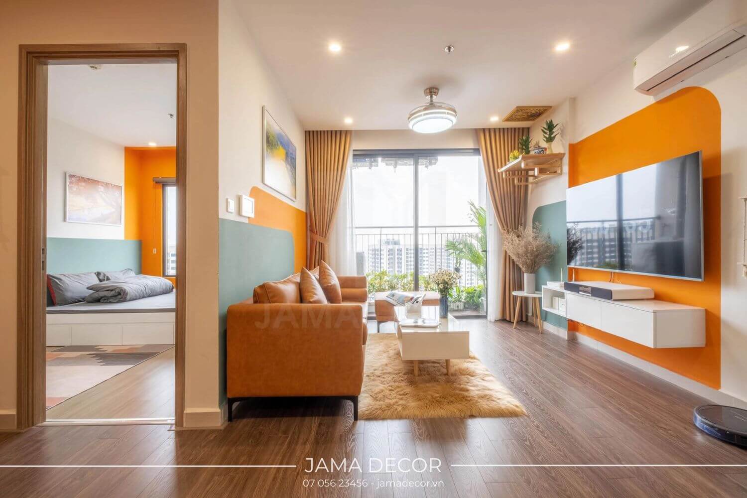 Phòng khách Color Block màu cam