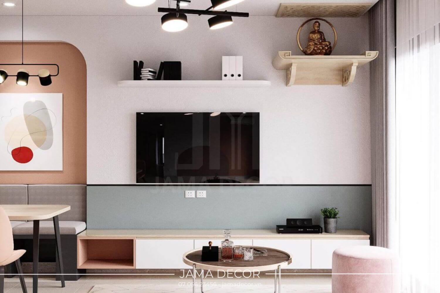 kệ tivi phòng khách color block