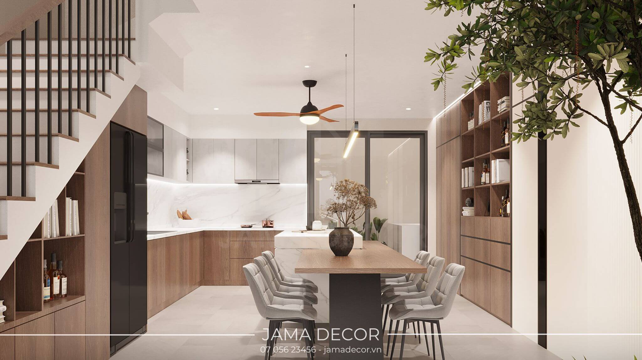 10+ mẫu nội thất bếp nhà ống 3m, 4m, 5m... đẹp, tiện nghi 46 phòng bếp nhà ống với hệ bếp chữ L và bàn ăn