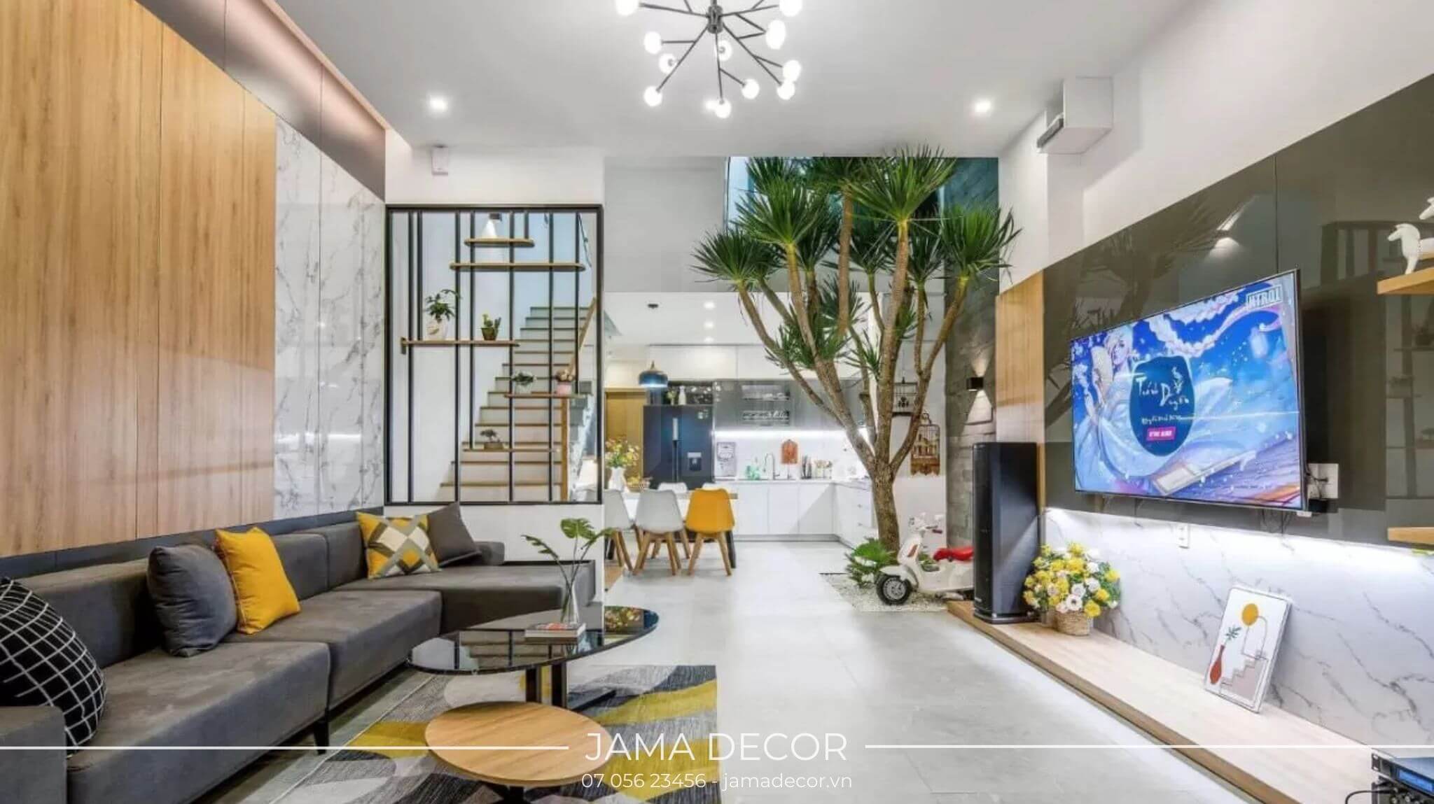 10+ mẫu nội thất bếp nhà ống 3m, 4m, 5m... đẹp, tiện nghi 39 không gian phòng khách nhìn xuống bếp nhà ống